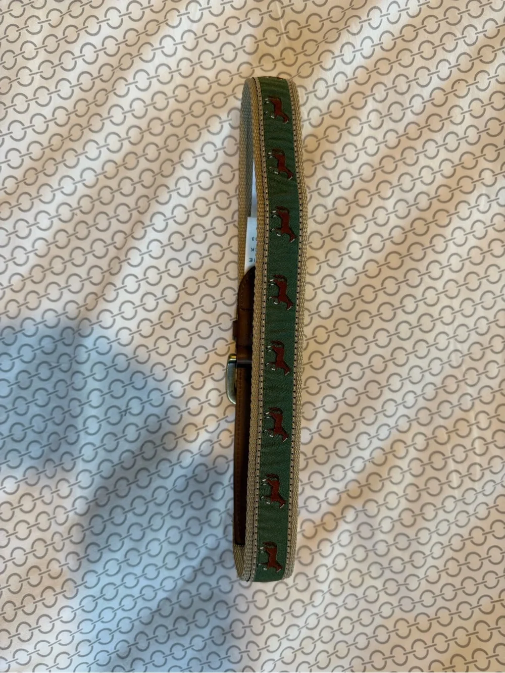 Janie and Jack Brown Leather Belt with Green Embroidered Panel